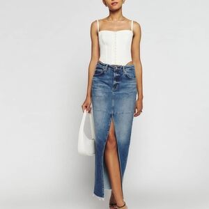 Reformation Blue Maxi Skirt with Front Slit